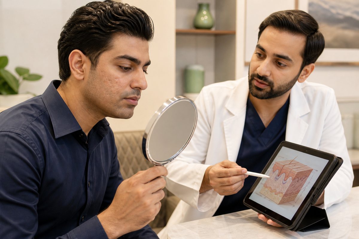 Close clinical assessment of different acne scar patterns
