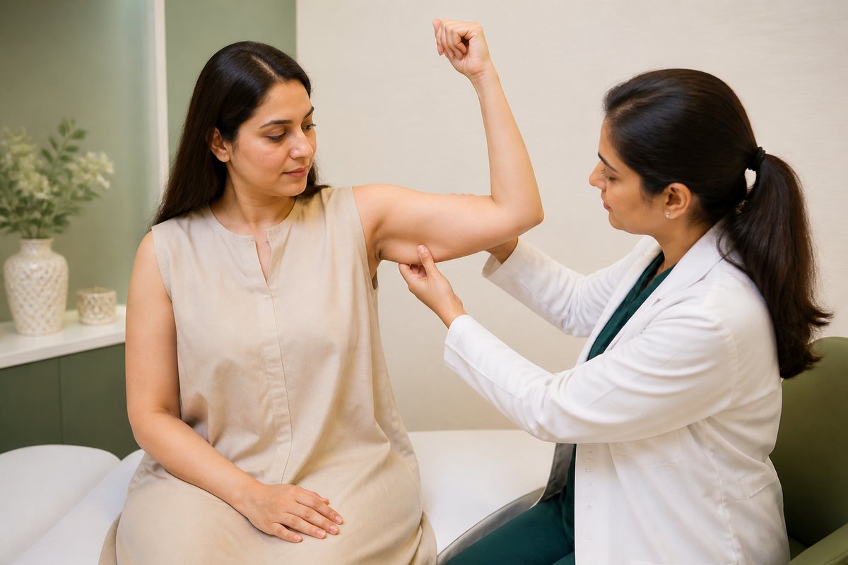 Upper-arm skin assessment and brachioplasty incision planning