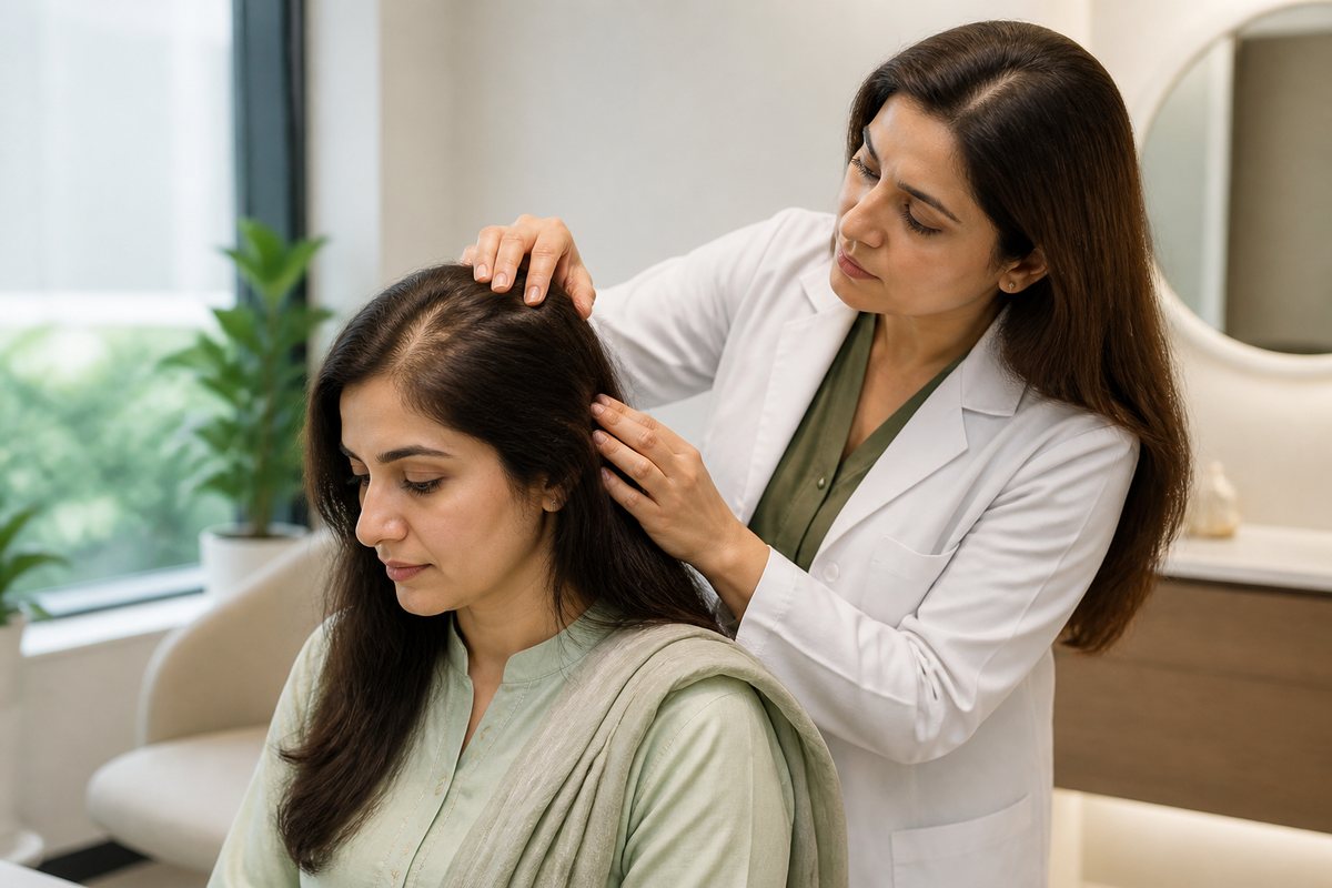 Female hairline and part-density planning before hair transplant
