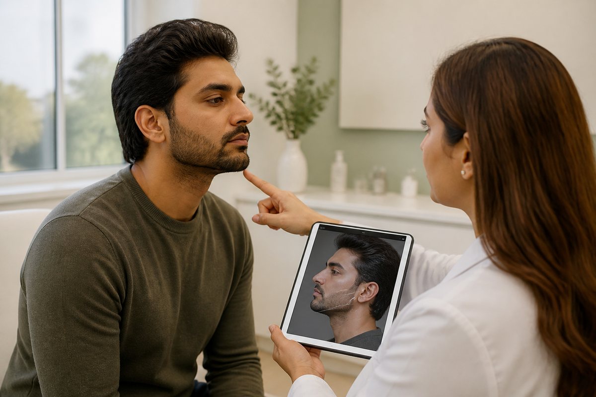 Profile assessment for jawline and chin filler contouring
