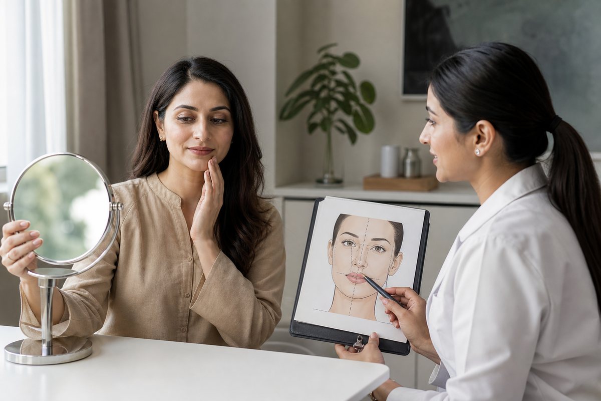 Conservative lip filler assessment with marked adult lips
