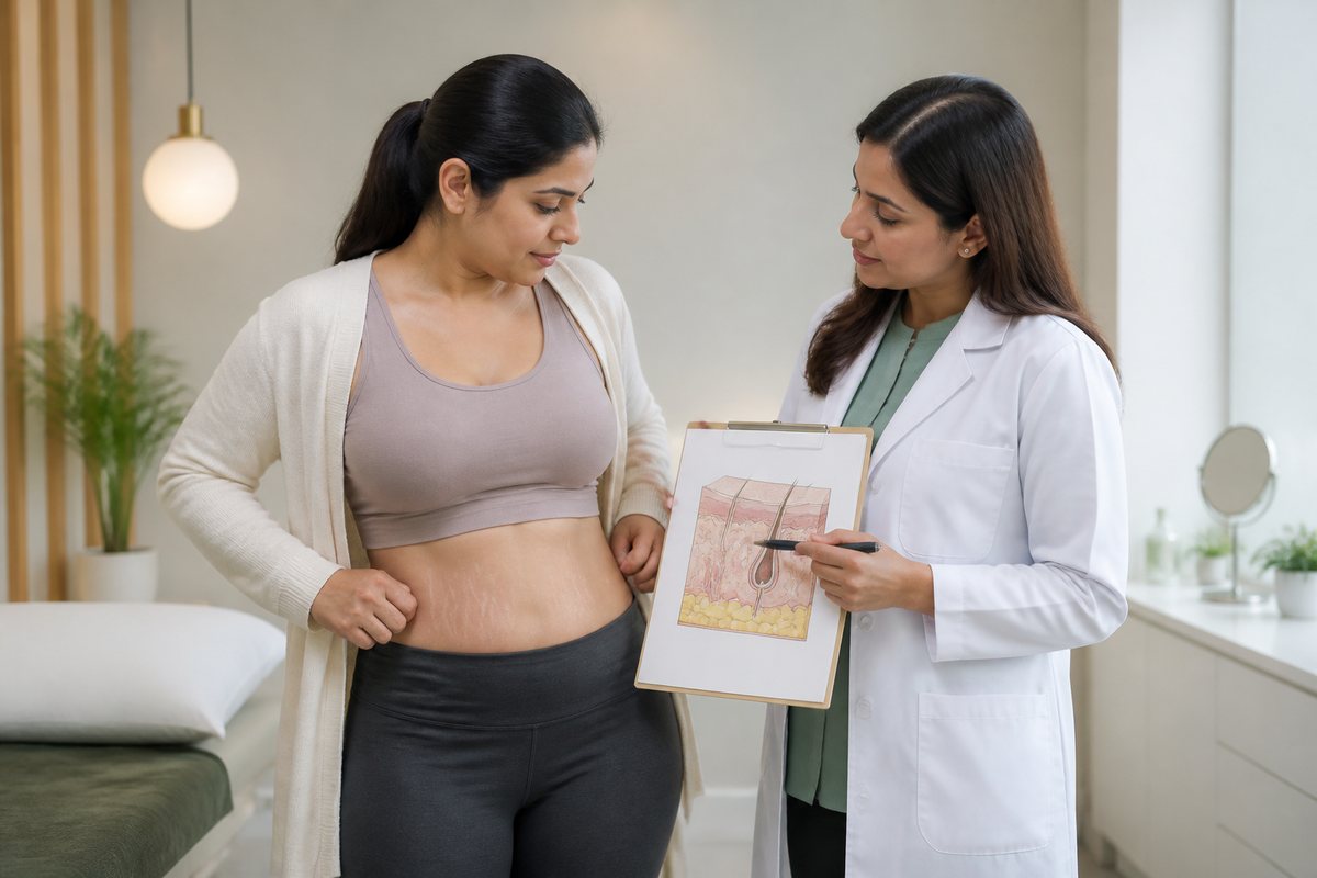 Clinical assessment of stretch marks on an adult abdomen