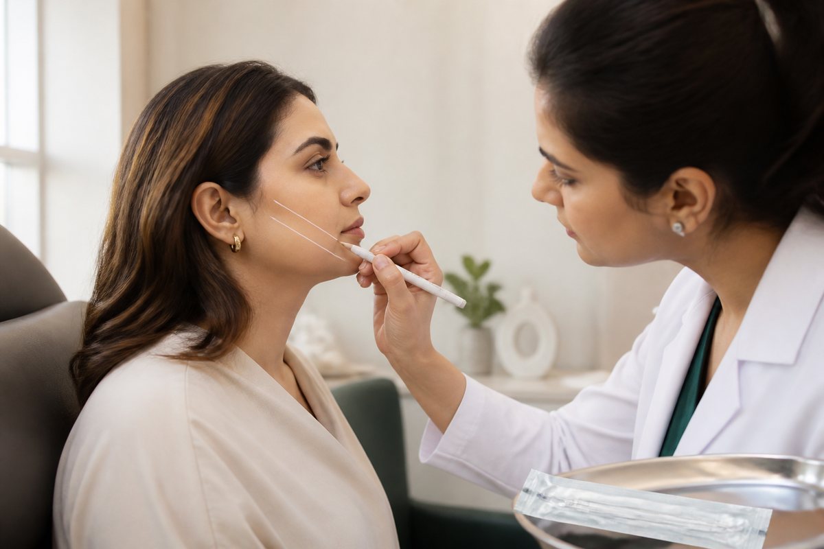 Facial thread-lift vector planning on an adult patient