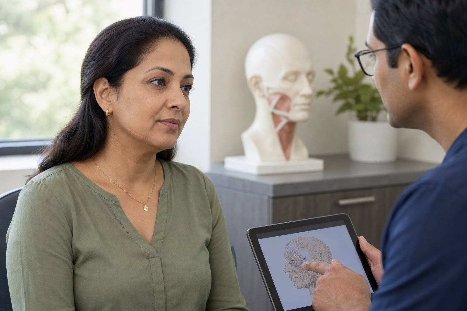 Reconstructive plastic-surgery consultation for a South Asian patient with a mature facial scar